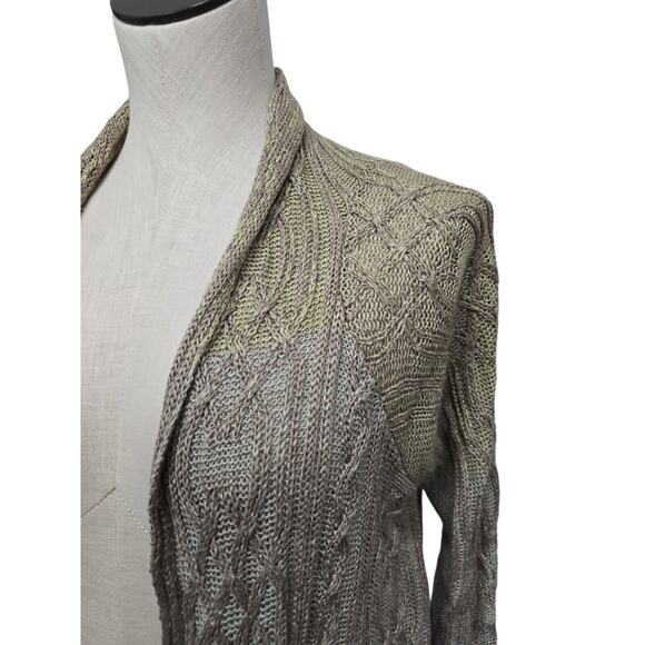 Sundance Linen Open Front Cardigan Sweater Tan Cable Knit Medium Boho Fairycore - Picture 9 of 11
